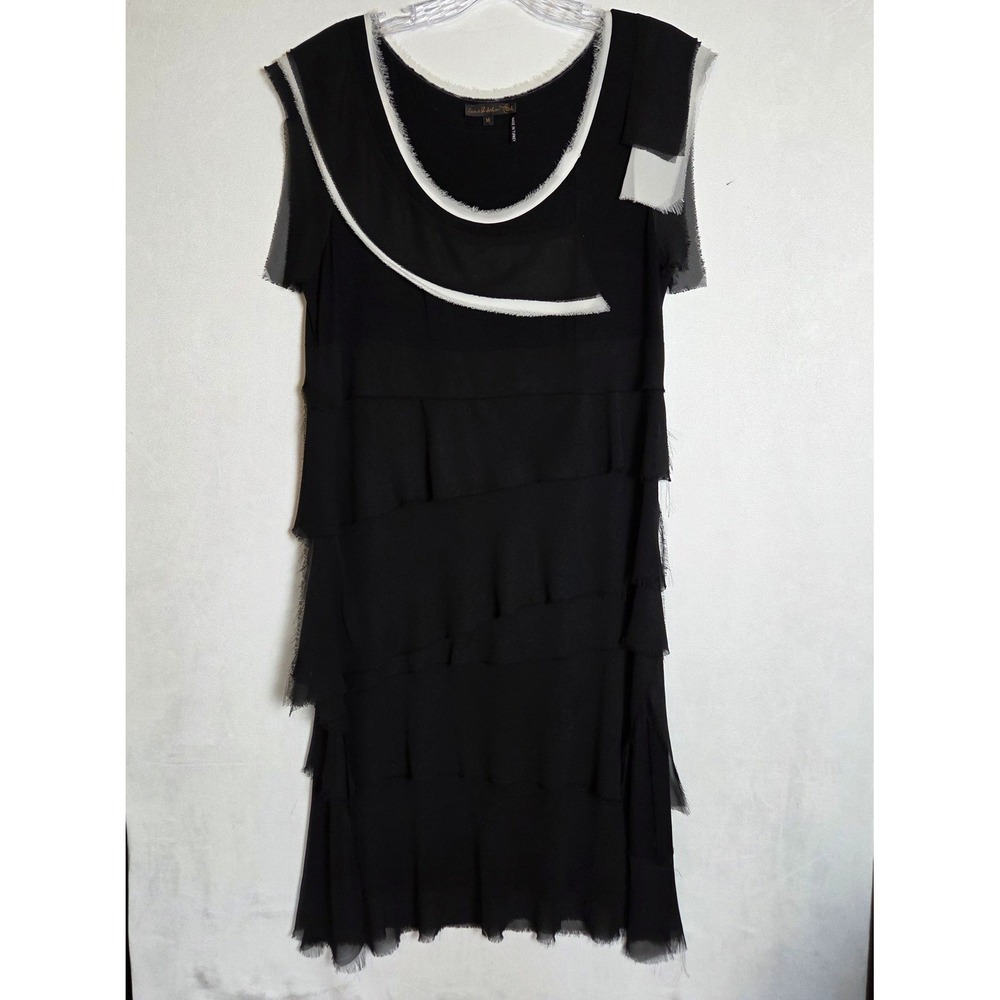 Jane‎ & John Black Tiered Dress Medium Raw Edge Chiffon Avant Garde Indie Sleeze